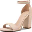 COASIS Women's Chunky Block Heels Open Toe    Ankle Strap Heeled Sandals,9,5 (Nude Nubuck)
