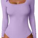 ANRABESS Women Scoop Neck Bodysuits Long Sleeve Tops 2025 Fall Slim Fit Ribbed Knit Sexy Soft Basic Shirts Fashion Outfits (Medium, Light Purple)