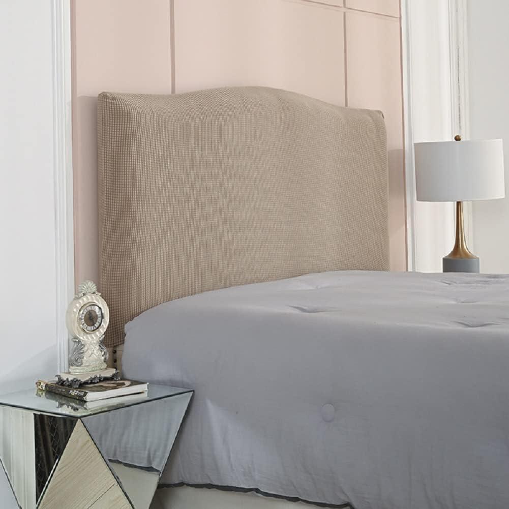 Soft Stretch Bed Headboard Slipcover, Solid Color Dustproof Bed Head Protector Cover for Full Queen King Size Bedroom Decoration (Tan, King headboard Length(74.5-82))
