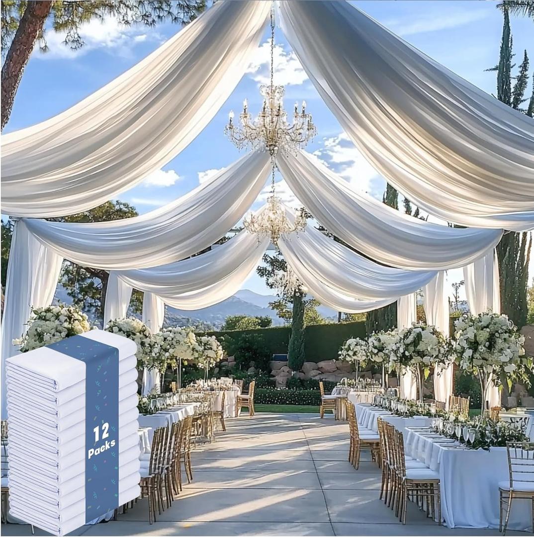 Outpain 60ftx20ft White Backdrop Ceiling Drapes,12Panels 20ft Height Wrinkle Free Tent Draping Curtains, Fabric Drapery Ceiling Drapes for Wedding Ceremony Birthday Theme Parties with Rod Pocket