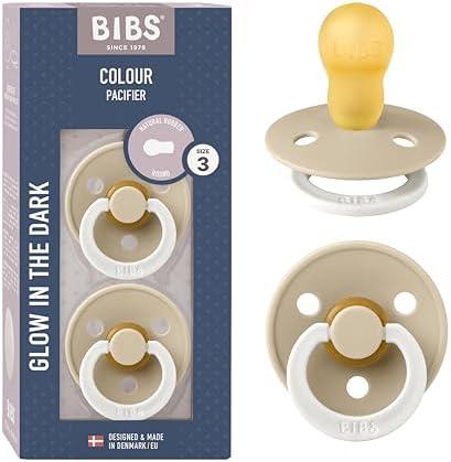 BIBS Pacifiers Colour Collection | Natural Rubber Baby Pacifier | Round Nipple | Set of 2 BPA-Free Soothers | Made in Denmark | 18+ Months (Pack of 2) | Vanilla Night
