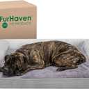 Furhaven Orthopedic Dog Bed for Large Dogs w/ Removable Bolsters & Washable Cover, For Dogs Up to 125 lbs - Faux Fur & Velvet Sofa - Smoke Gray, Jumbo Plus/XXL