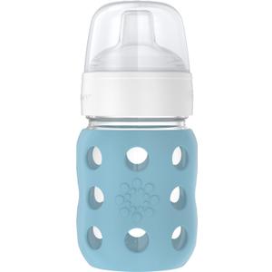 Lifefactory 8-Ounce Wide Neck Glass Baby Bottle with Protective Silicone Sleeve and Sippy Spout, Denim (LG2251WDE4)