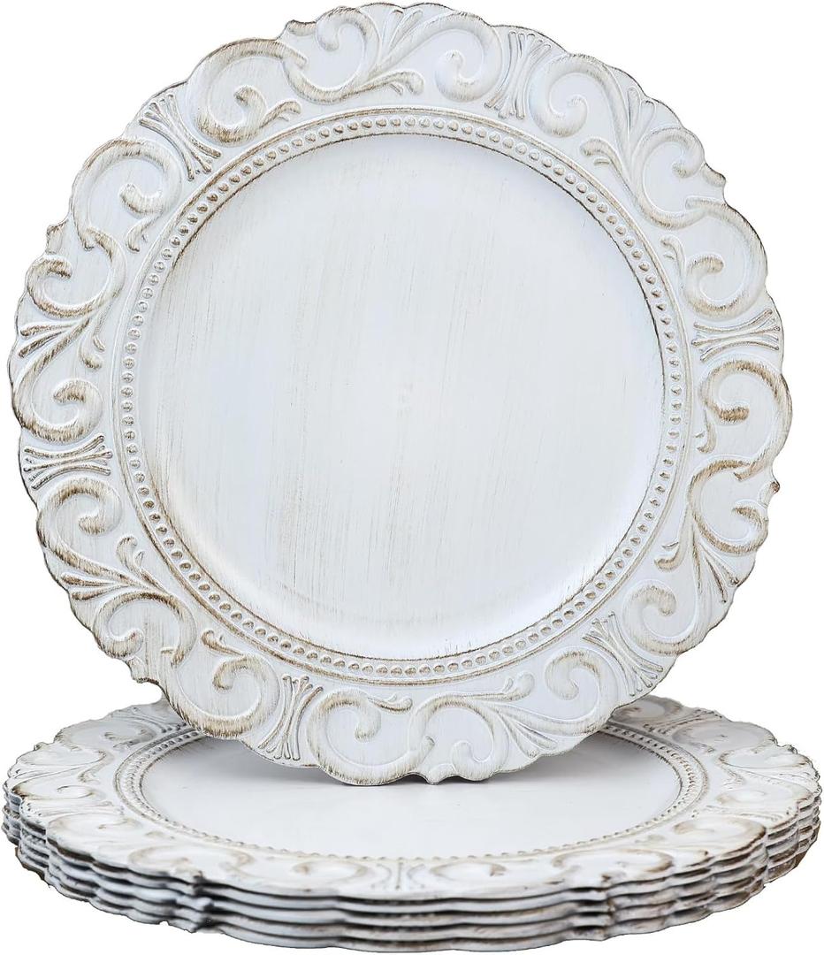 Spsyrine White Charger Plates, Set of 6 Chargers for Dinner Plates, 13 Inch Table Chargers for Bulk Wedding, Party Decoration