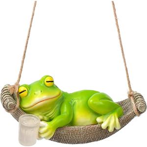 Solar Garden Frog Statue Sleeping in Hammock Resin Indoor Outdoor Lights Hanging Garden Frog Decor Mom Dad Gifts for Patio,Yard