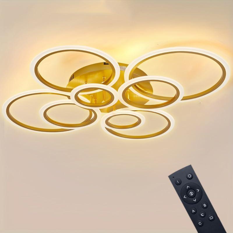 Dimmable LED Flush Mount Ceiling Light with Remote Control, 8-Ring Gold Design, Adjustable Color Temperature (3000-6000K) for Living Room, Bedroom, Hallway, Kitchen, and Dining Room Ceiling lamp