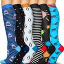 SunFeeling 6 Pairs Compression Socks for Women & Men Circulation - Best Support for Nurses, Running, Athletic, Sports
