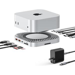 RayCue 40G Mac mini M4 Dock & Stand with 8T NVMe SSD Enclosure,2X USB-A 3.2 10Gbps, USB-C 3.2 10Gbps, SD/TF 4.0, 65W Power,8K DP Video Interface, 3.5mm Audio- Ultimate Mac mini M4 Accessories & Hub
