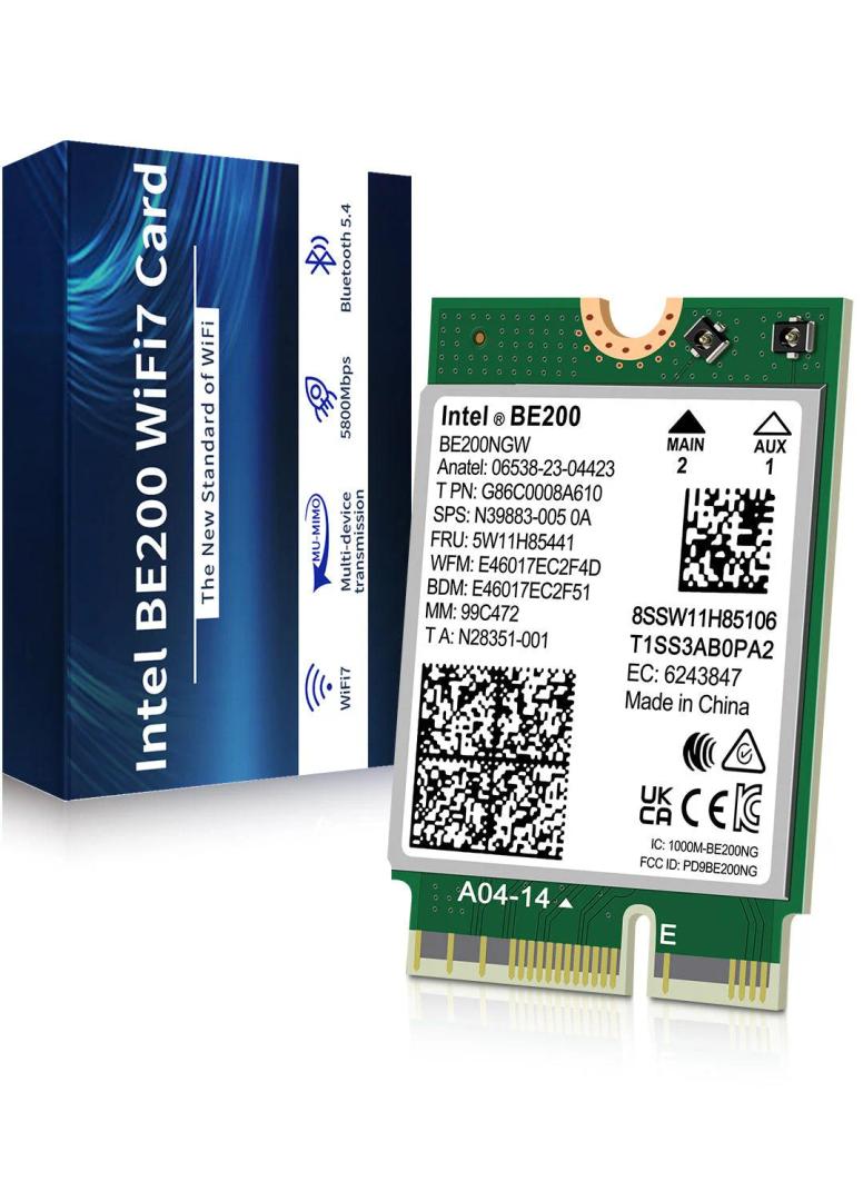 WiFi 7 Wireless Card Intel BE200 NGW, Bluetooth 5.4, 5800Mbps M.2/NGFF Network Support Windows 10/11 (64bit), Linux, Not Support AMD. Ideal for WiFi7/WiFi6E/WiFi6/WiFi5 Router and Wireless AP