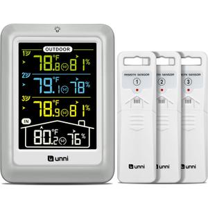 Indoor Outdoor Thermometer Wireless, 4.5 Inch Display Digital Hygrometer Thermometer Temperature Humidity Monitor with 330ft Range Sensor and Adjustable Backlight (Multi)