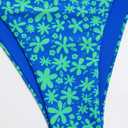 ZAFUL Women's Triangle Bikini Floral String Bikini Set Two Piece Swimsuit Bathing Suits (Blue), Medium