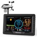 Newentor Weather Station with Rain Gauge and Wind Speed, Weather Stations Wireless Indoor Outdoor, Atomic Clock Thermometer with Wind Meter/Direction, Temperature Humidity Alert, Solar Powered, Dark