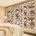 Stained Glass Privacy Film Decorative, Magnolia Window Film for Home, Frosted Tint, Covers Cling, 17.5 Inch by 157.4 Inch