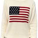 Women American Flag Sweater Long Sleeve Crew Neck Loose Fit Knit Pullover Tops USA Casual Loose Pullover Sweater, Large