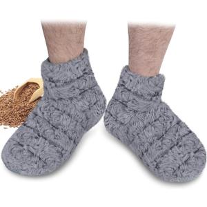 REVIX Microwavable Booties and Feet Warmers for Women & Men, Microwave Heated Foot Warmer with Flaxseed Moist Heat Therapy for Cold Feet, Gray, S/M