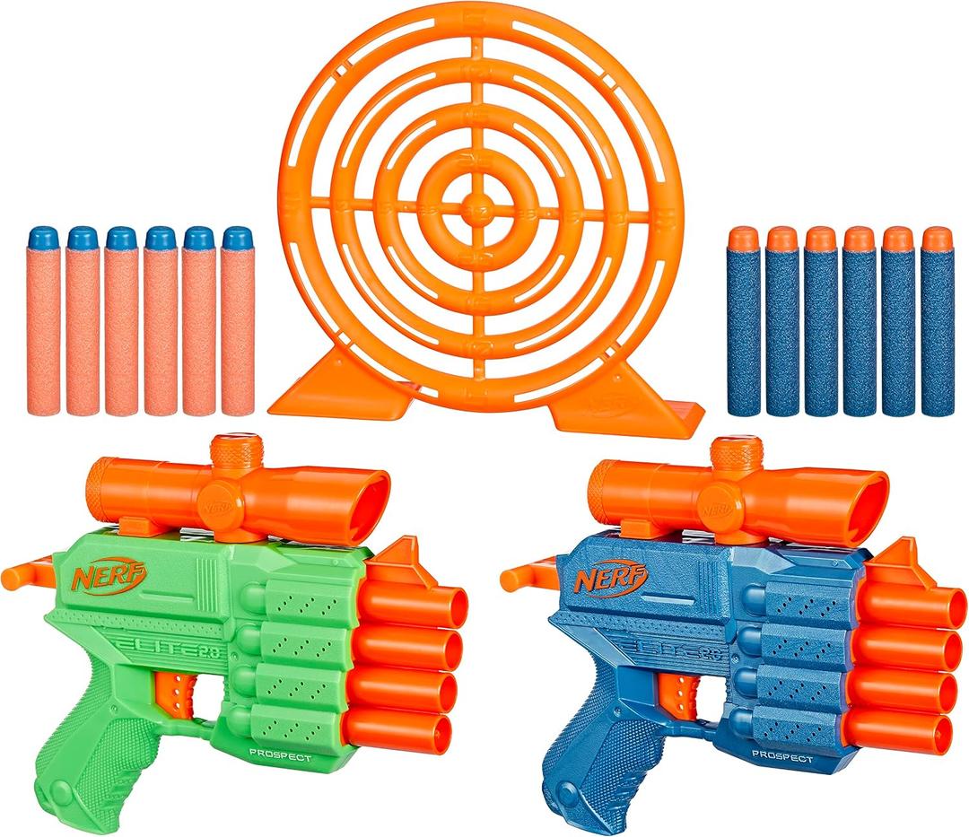 Nerf Elite 2.0 Face Off Target Set, Includes 2 Dart Blasters & Target & 12 Elite Nerf Darts, Toy Foam Blasters for Kids Outdoor Games, Medium