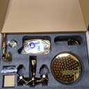 Gotonovo Exposed Shower Faucet Set 8 Inch Rainfall Showerhead 3-Function Shower Fixture with Tub Spout 2 Corss Handles Shower System, Polish Gold