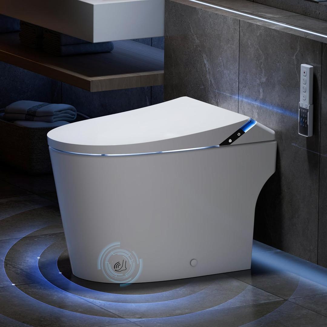 ihati Smart Toilet with Bidet Built in,1000Gram MaP Flush Score,Foam Dispenser,ADA Height,Auto Open Close,Blackout Flush,Auto Flush,Heated Seat,Warm Water,Deodorization,Bidet Toilet with Tank (White)