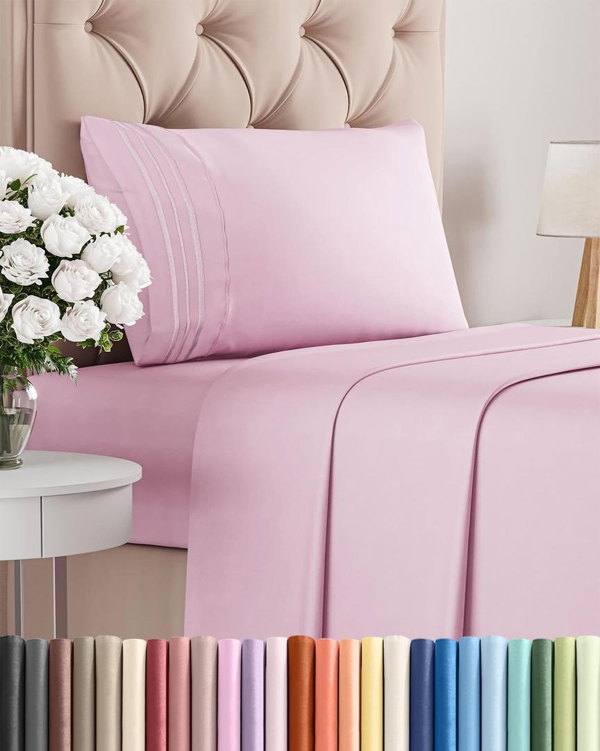 Twin Size 3 Piece Sheet Set - Comfy Breathable & Cooling Bed Sheets Set - Hotel Luxury Bedding for Women, Men, Kids, Teens, Boys & Girls - Deep Pockets, Soft and Wrinkle Free - Oeko-Tex - Light Pink