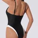 SUUKSESS Womens Tummy Control Color Block Bathing Suit Sexy Plunging V Neck Open Back One Piece Swimsuits 2026(Black and White,Medium)