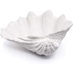 Seashell Decorative Bowl Clam Shell Decor Bowl Nautical Home Decor Coastal Bathroom Decor Beach Party Wedding Shell Decor (10.15", White)