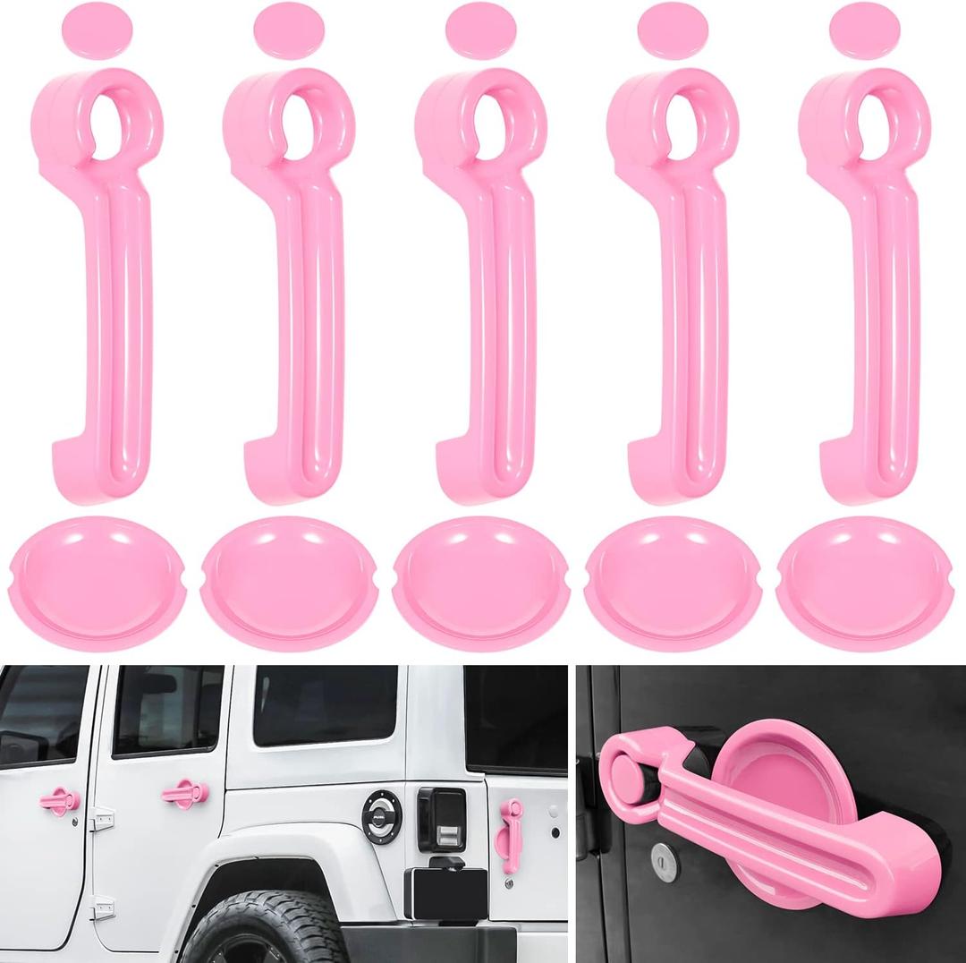 E-Cowlboy Door Handle Cover Inserts+Tailgate Handle Cover+Recess Guard for 2007-2018 Jeep Wrangler JK JKU Sports Sahara Freedom Rubicon Unlimited Exterior Accessories (Pink 15PCS)