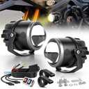 BraveWAY Motorcycle Auxiliary LED Light Kit 90W 24000LM LED Driving Spotlights with Wiring Harness 6 Modes Strobe White/Amber Fog Light IP68 Offroad Work Lights for Motorcycle Truck UTV ATV Pickup (Moto-T7-1 LENS)