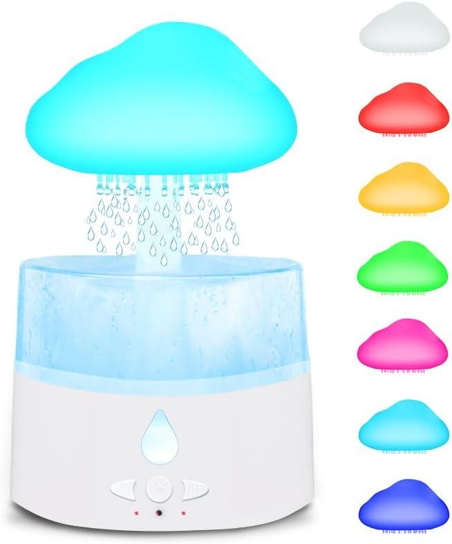 Rain Cloud Humidifier, Rain Humidifierrain Humidifier Water Drip, Water Drip Rain Sounds for Sleeping, Mushroom Waterfall Lamp, Desk Humidifiers for Office (White)