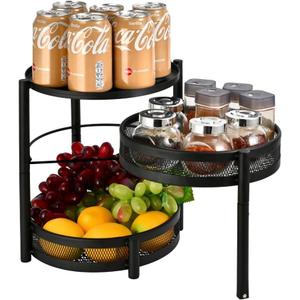 IBERG 3 Tier Spice Rack with Rotating Middle Tier, Mesh Steel Countertop Organizer for Kitchen, Coffee Bar & Bathroom (Black)