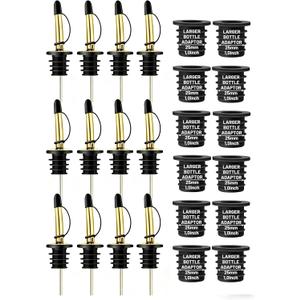 12-Pack Liquor Bottle Pourers with Adapters, Liquor Pour Spout Adapters set for for Large Olive Oil Bottles and Liquor Bottles - Up to 1 Inch/25mm Neck Converts Any Spout into a Large Pour Spout,Gold