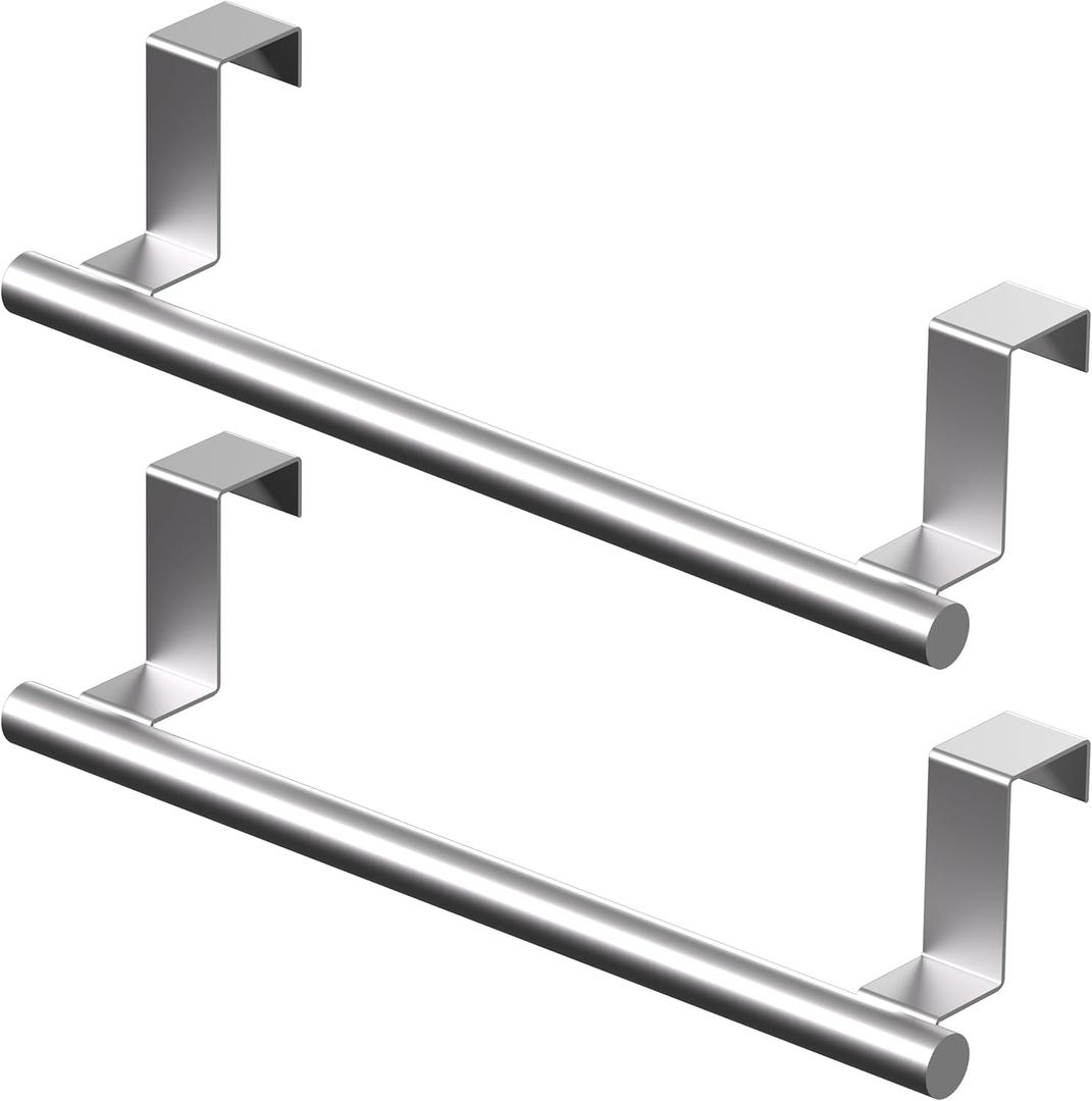 Over Cabinet Towel Bar 9", Kitchen Towel Rack Over Cabinet Door, Stainless Steel Cabinet Door Towel Holder, Dish Towel Holder for Cabinet Door, Silver, 2 Pack
