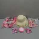 Hotop 197 Pcs DIY Girls Straw Hats Set Tea Party Hats for Kids Include 24 Pcs Straw Hats 48 Pcs Artificial Flower 24 Pcs Faux Butterfly 100 Pcs Fake Feather Straw Hats for Craft Dress up Hats