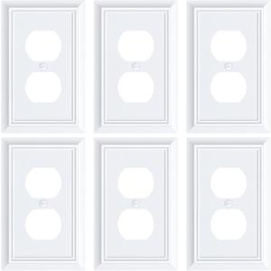 6-Pack Duplex Outlet Cover Plate, Decorative Pure White Switch Plates and Outlet Covers, Natural Bamboo Fiber Wall Plates for Electrical Outlets, 1 Gang Receptacle Cover, Corrosion Resistant