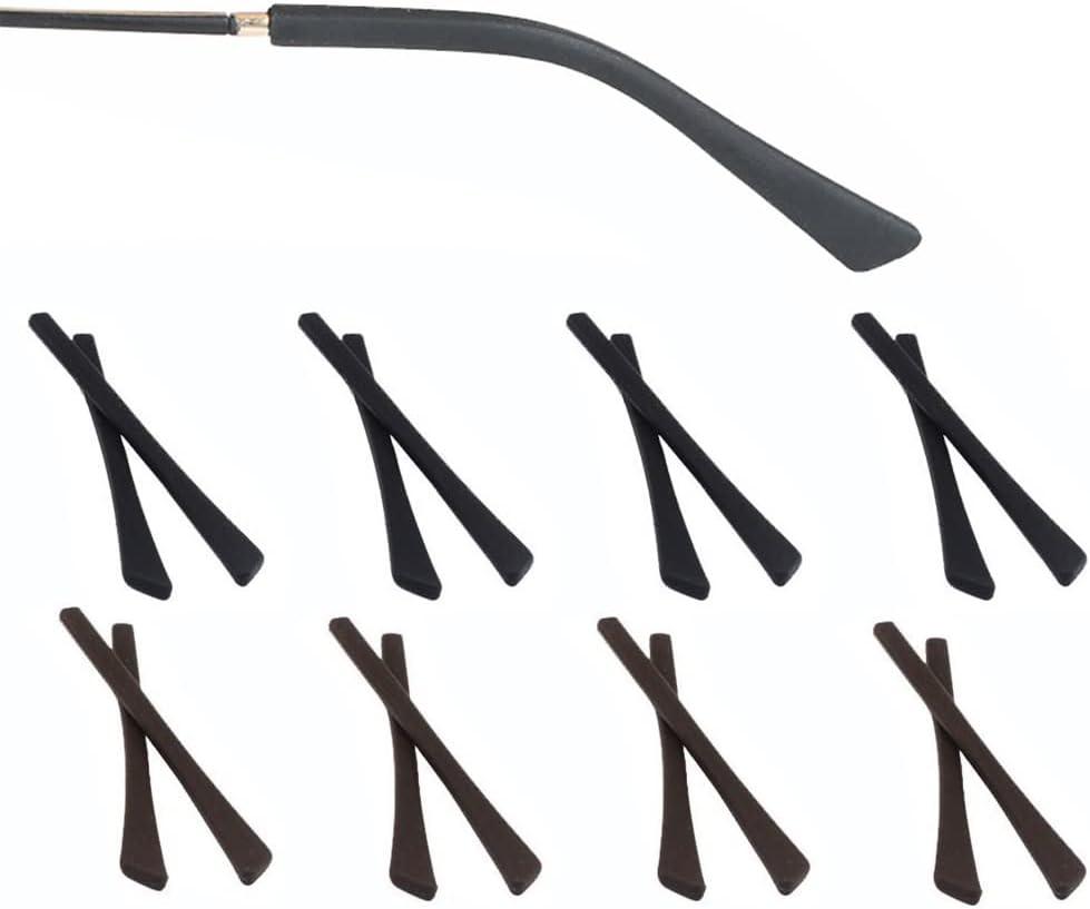 Eyeglass Replacement Temples,Silicone Glasses End Tips Ear Sock Pieces Sleeve for Thin Metal Glasses Legs,8 Pairs (Black/Brown)