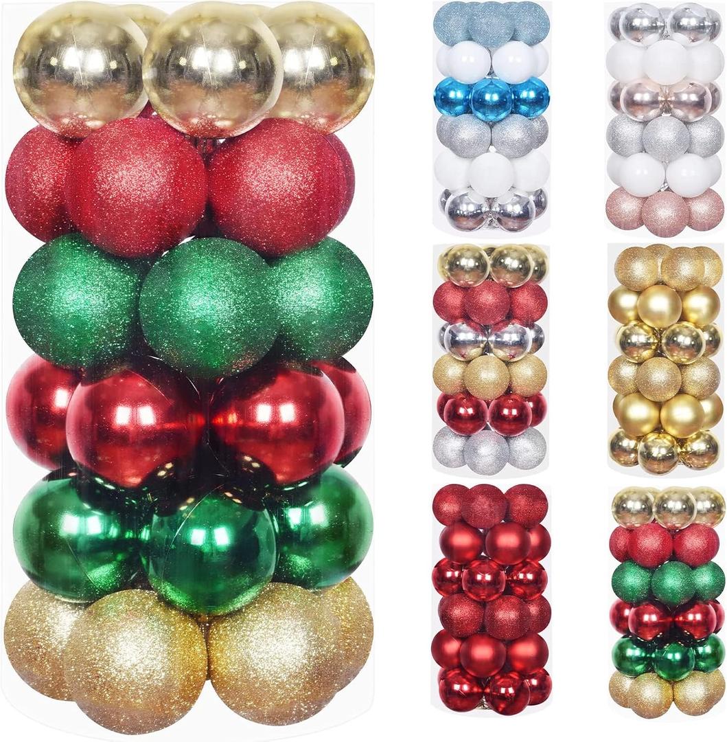 Red Gold Green Christmas Balls Ornaments for Xmas Tree, 30Pcs 60mm Shatterproof Christmas Tree Decorations, 2.36" Hanging Balls Christmas Baubles, Christmas Garland Decor, Wreath Decor