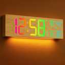 MASHI 18.5" Large Digital Wall Clock with Remote Control, Dual Alarm with Big LED Screen Dispaly,10 Adjustable Brightness, DST, Date Week,Temp for Living Room, Bedroom, Gift for Elderly (Bamboo)