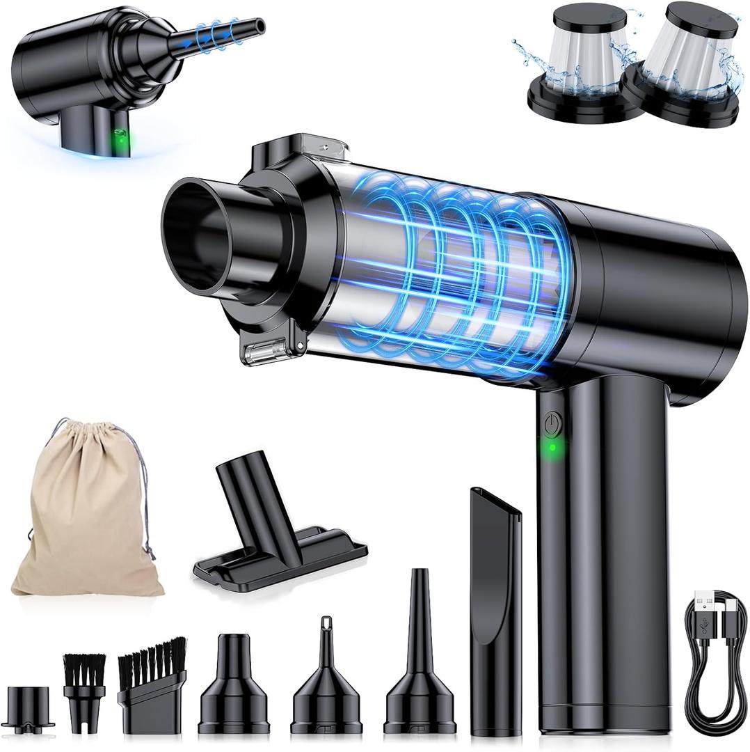 Car Vacuum Portable Cordless, 35000Pa High Power Brushless Motor Handheld Vacuum, 6-in-1 Rechargeable Mini Cleaner with Air Duster for Car, Home, Pet Hair, Grey