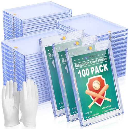 100 ct Magnetic Card Holder for Trading Cards, 35pt Ultra Clear Baseball Card Protectors, Hard Plastic Protectors for Sports and Game Cards