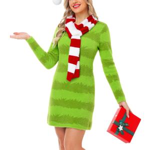 Magrank Women's Christmas Sweater Dress Long Sleeve Knit Pullover Dresses (Large)
