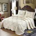 vctops 3-Piece Floral Embroidered Bedspread Coverlet Set Oversize Queen 100% Cotton Reversible Patchwork 1 Quilt and 2 Pillow Shams (Flower,Oversize Queen)