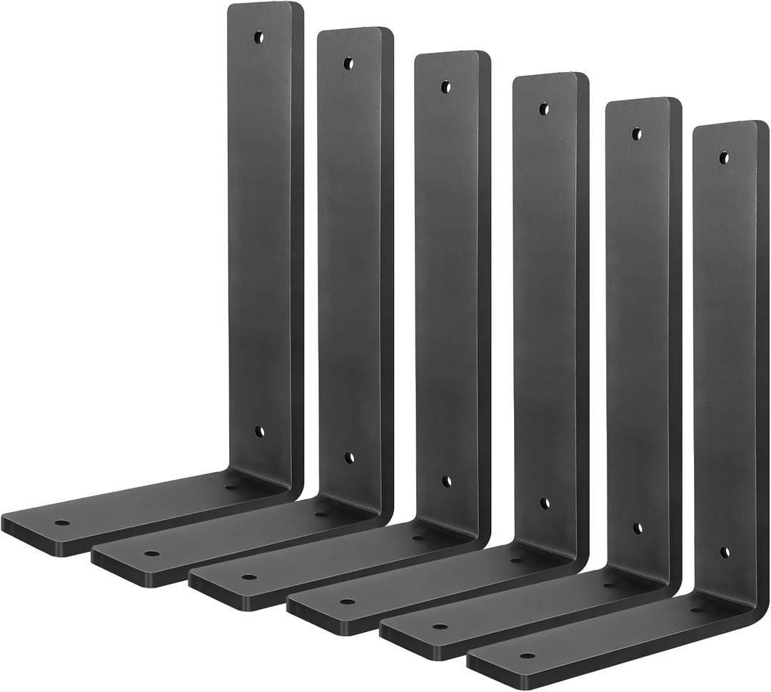 Heavy Duty Shelf Brackets 10 Inch, 6 Pack Floating Shelf Brackets, L Wall Shelf Bracket for DIY Decorative with Mounting Hardware (L 10" x H 6" x W1.5")