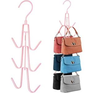 ZEDODIER 2 Pack Purse Organizer for Closet, Heavy-Duty Hanging Purse Hanger Closet Holds Up to 12 Purses, Metal Rotating Space Saving Bag Holder Handbag Storage Hook Backpack Rack, Pink