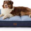 Bedsure Orthopedic Dog Beds Large Medium Sized Dog - Extra Thick Supportive Medium Dogs Bed with Waterproof Washable Cover, Comfort Pet Bed Sofa with Soft Plush Sherpa and Nonskid Bottom, Blue, 35" (Navy)