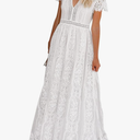 MEROKEETY Women's V Neck Short Sleeve Floral Lace Wedding Dress Bridesmaid Cocktail Party Maxi Dress XXL