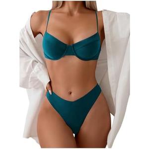 SweatyRocks Women's 2 Piece Bikini Set Spaghetti Strap High Cut Push Up Underwire Swimsuit, Size M