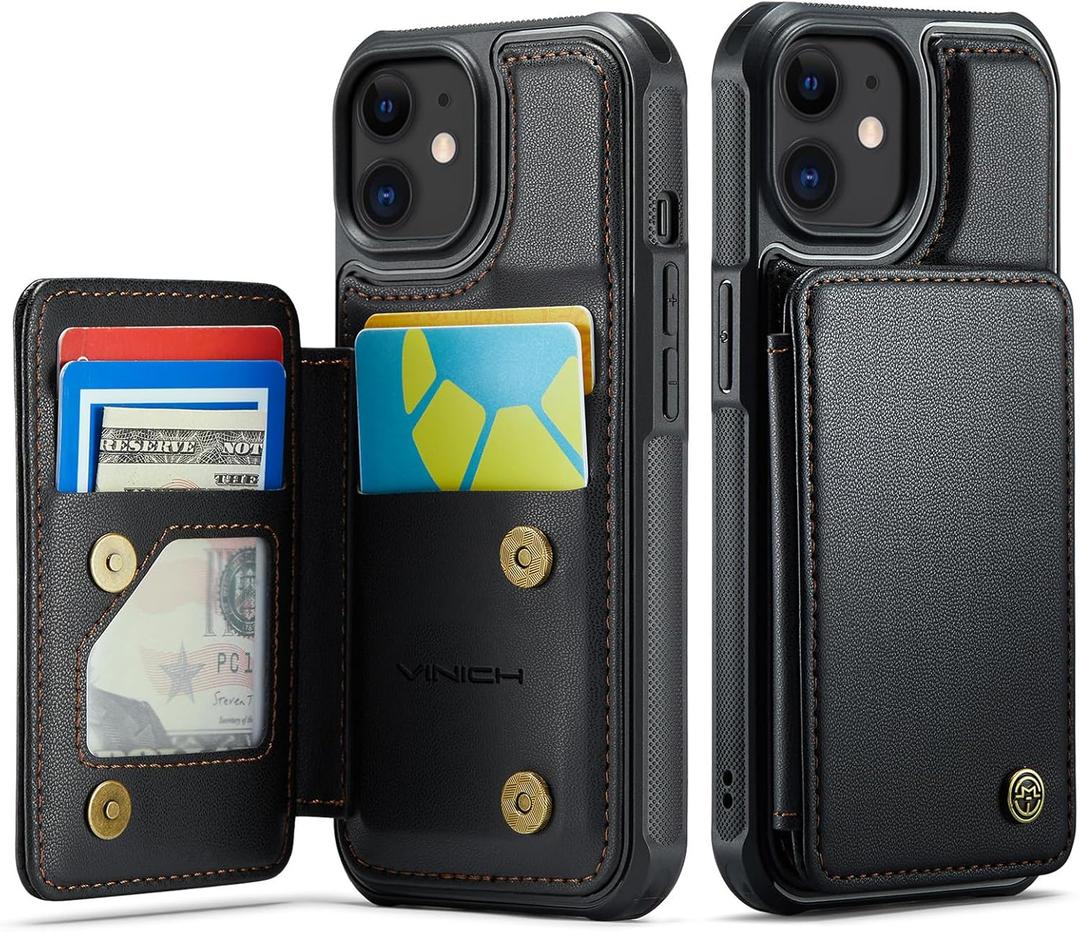Vinich for iPhone 11 Wallet Case with Card Holder, RFID Blocking Credit Slots Kickstand Shockproof Phone Cover Fit for iPhone 11 6.1" Black