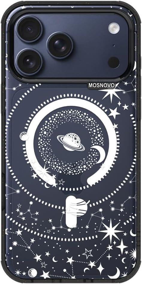 MOSNOVO for iPhone 17 Pro Max Case | Compatible with Magsafe | Military Grade 10ft Drop Tested | Camera Control | Clear Black with Wildflower Meadow Design