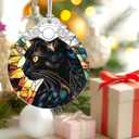 5 x Black Cat Stained Glass Ornament, Christmas Ornaments Christmas Tree Decorations, Holiday Decor, Stocking Stuffer, Gift Idea, Gifts for Cat Lover, Pet Lover