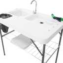 THUNDERBAY Portable Folding Fish Game Cleaning Camp Table Heavy Duty 40''Fillet Table with Double Sink and Faucet