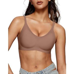 OEAK Womens Wireless Bras Comfortable Push Up Bra Smooth U Neck Bralette Full Coverage Bras Seamless Tshirt Everyday Bras (XX-Large, Coffee)